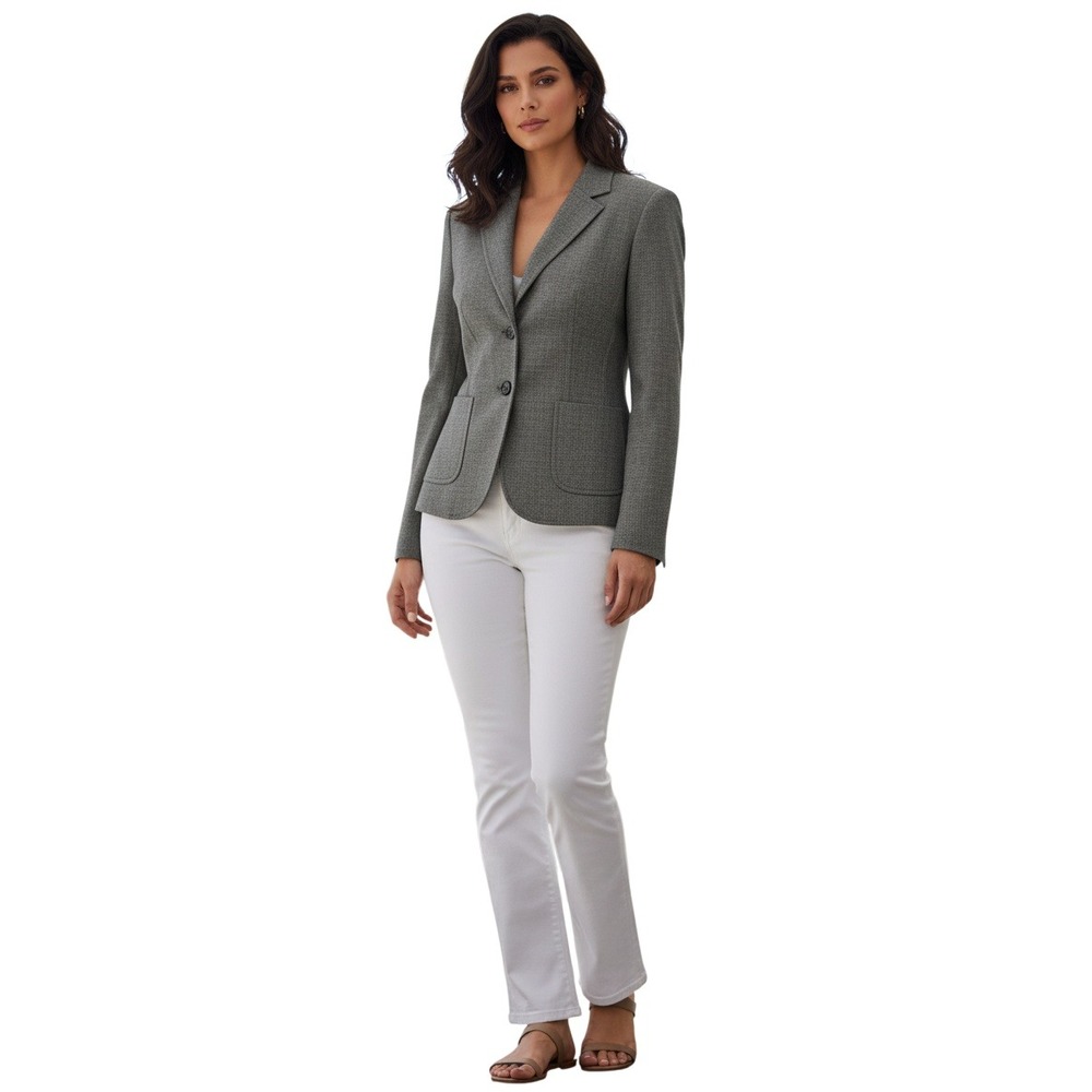 Ann Taylor 96% Wool Stretch Gray Blazer Size 4 Three Button Career Jacket